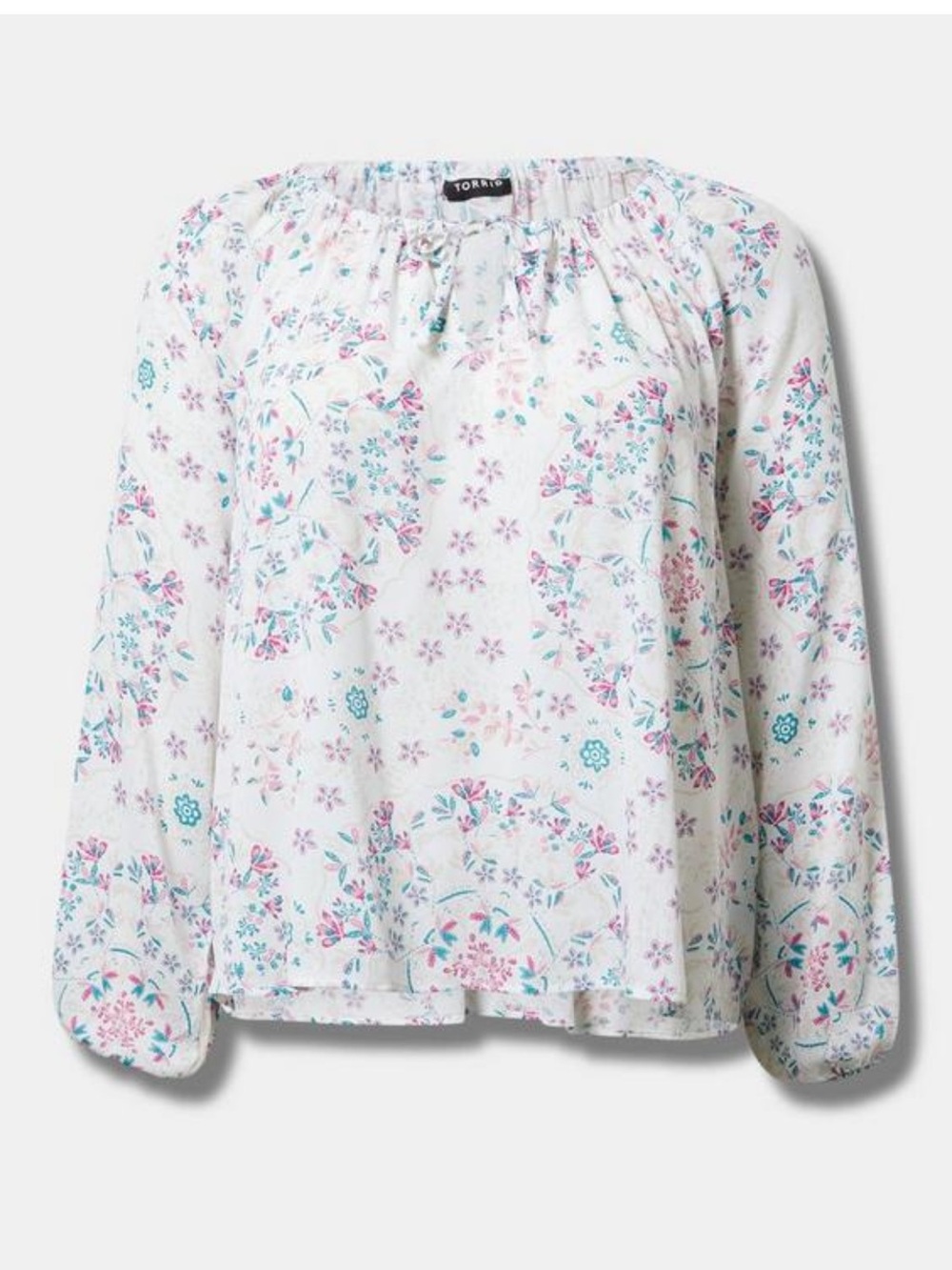 torrid White Floral Peasant Top with Pink & Teal Accents